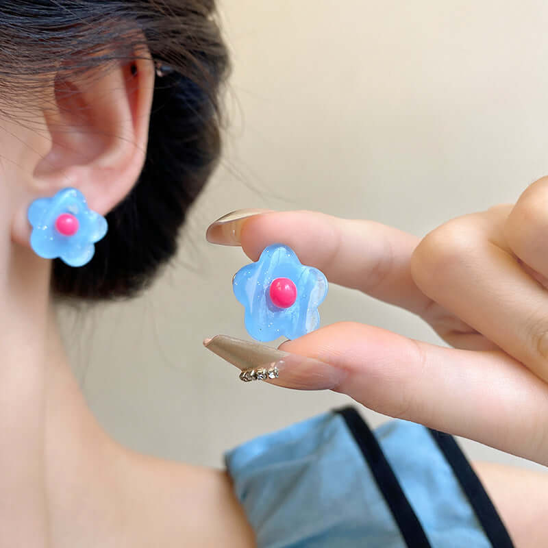 Pastel Y2K Flower Resin Ear Clip On Earrings