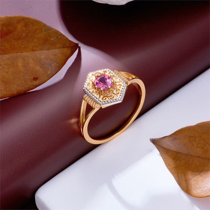 Pink Tourmaline Rhombus Retro Filigree Ring