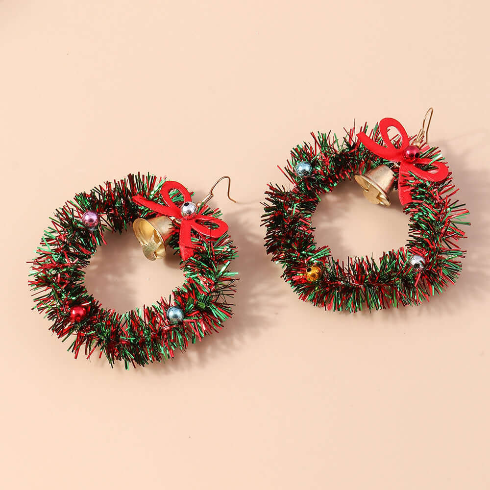 Xmas Wreath Color Beads Whimsical Woven Drop Earrings | RS017