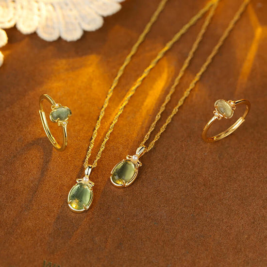 Green Fluorite Gemstone Earrings and Necklace