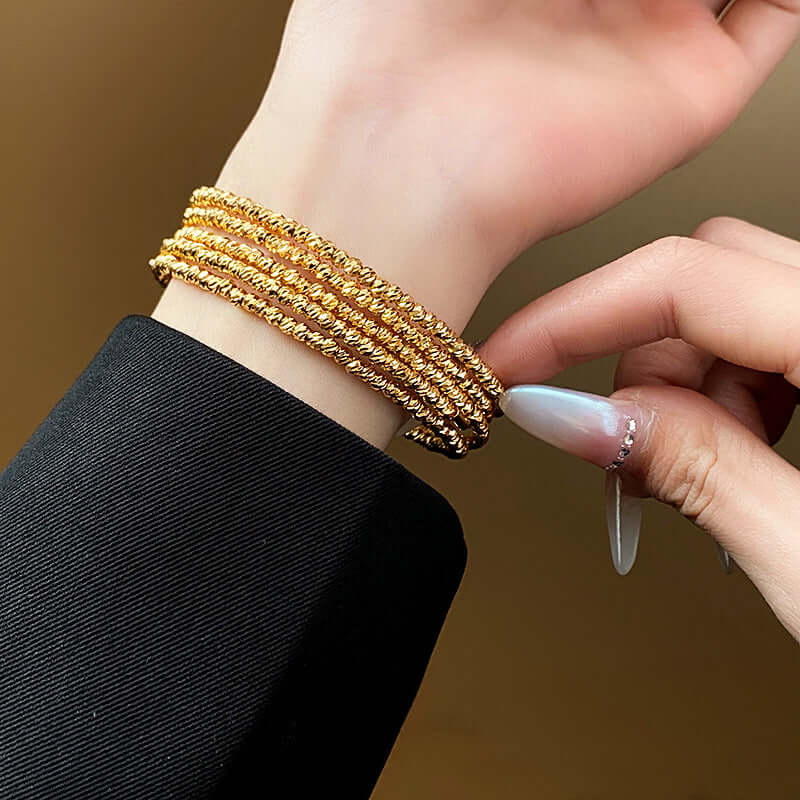 Bling Layer Gold Beads Strengthable Bangle Cuff Bracelet | R8270