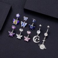 14G Purple CZ Butterfly Double Mount Dangle Belly Button Ring | WH2560