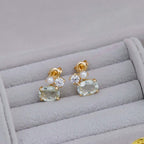 Dainty Green Amethyst Stud Earrings with Pearl