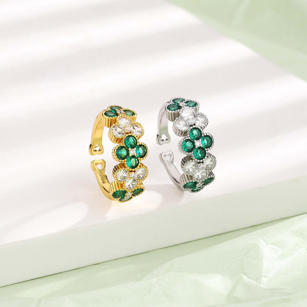 Gold Shamrock Ring, Clover Adjustable Ring, Lucky Ring