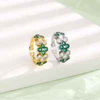 Gold Shamrock Ring, Clover Adjustable Ring, Lucky Ring