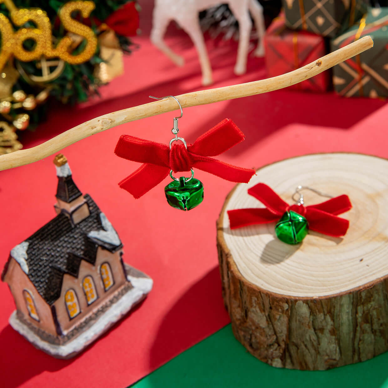 Christmas Jingle Bell Wealth Tinsel Hoop Earrings