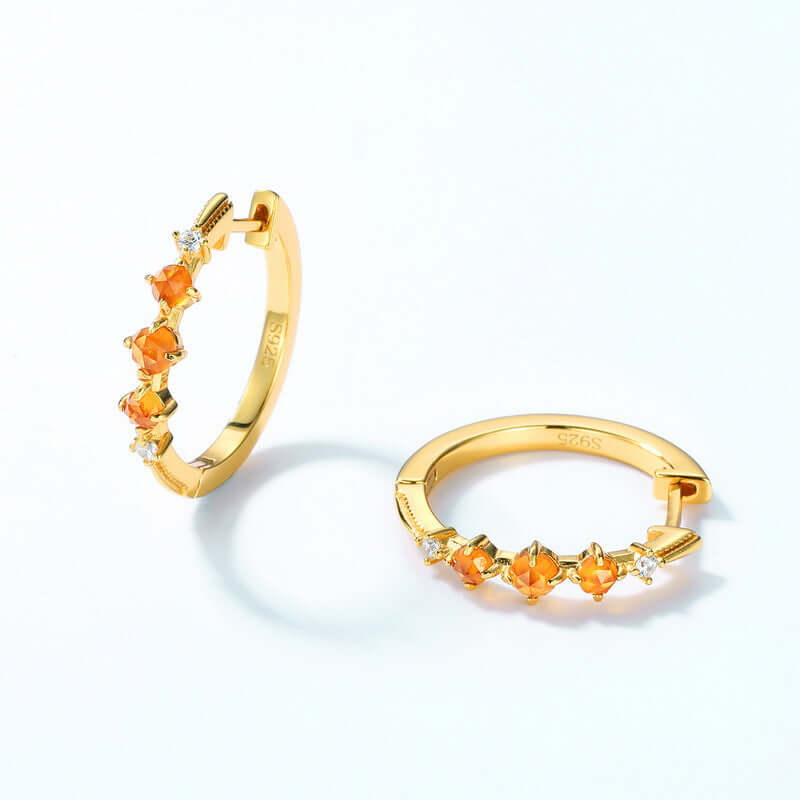 Simple Orange Garnet Lucky Hoop Earrings | ER294