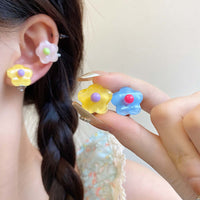 Pastel Y2K Flower Resin Ear Clip On Earrings