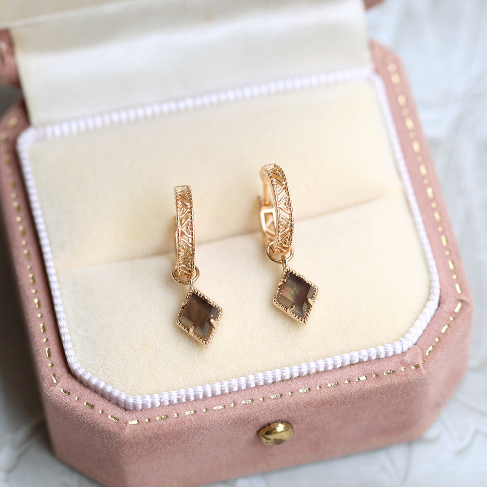 Mystery Celestial Brown Quartz Rhombus Drop Earrings