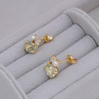 Dainty Green Amethyst Stud Earrings with Pearl