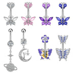 14G Purple CZ Butterfly Double Mount Dangle Belly Button Ring | WH2560