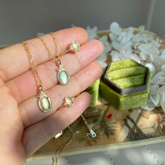 Green Fluorite Gemstone Earrings and Necklace