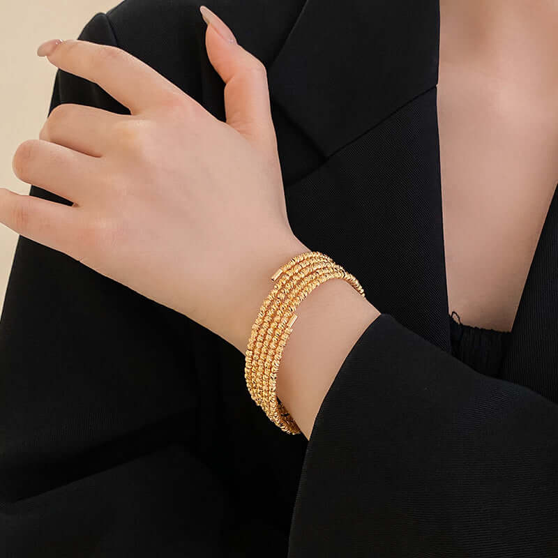 Bling Layer Gold Beads Strengthable Bangle Cuff Bracelet | R8270