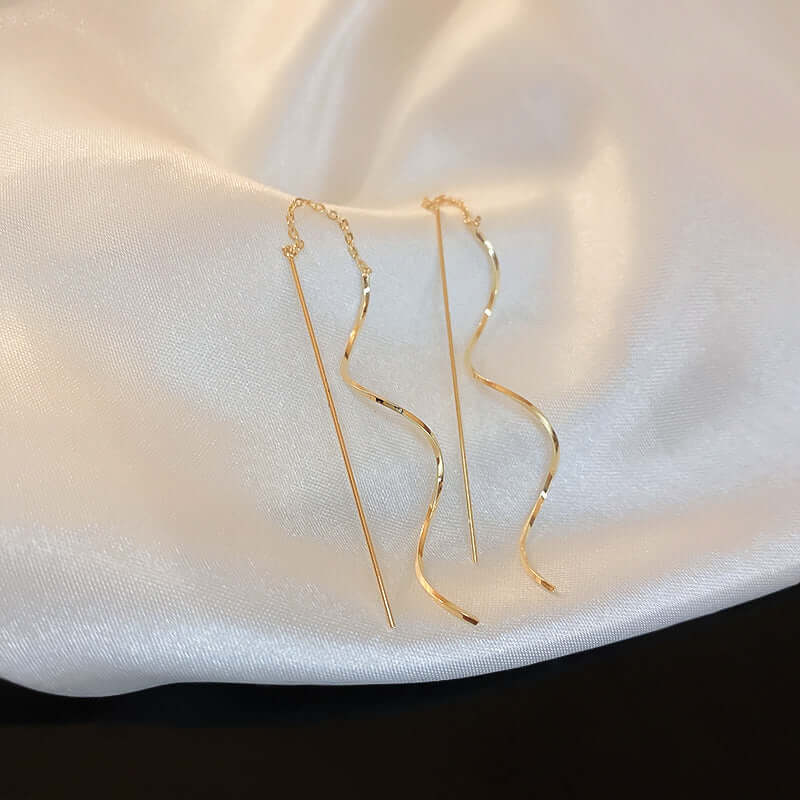 Gold Spiral Long Chain Threader Earrings