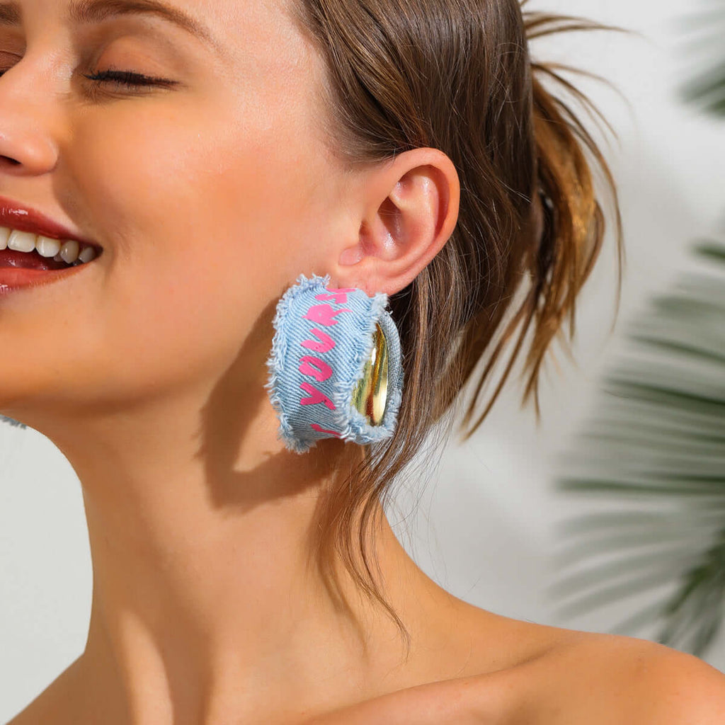 Chunky Denim Hoop Earring Y2K Choker Set