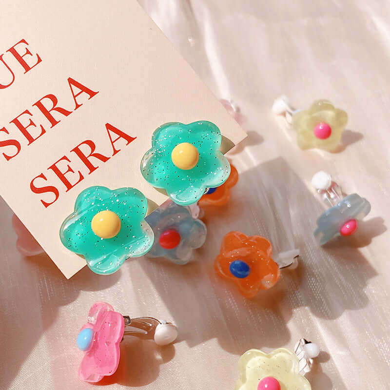 Pastel Y2K Flower Resin Ear Clip On Earrings