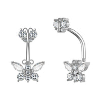14G Purple CZ Butterfly Double Mount Dangle Belly Button Ring | WH2560