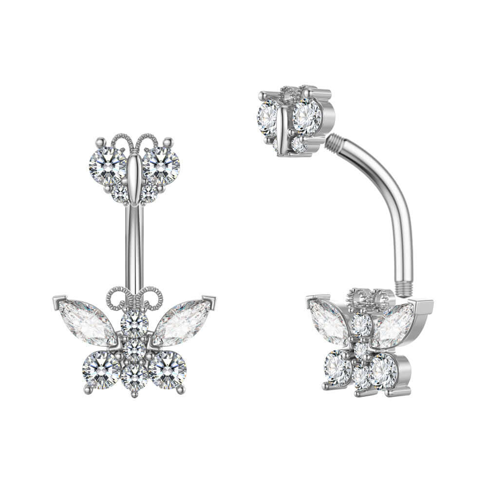 14G Purple CZ Butterfly Double Mount Dangle Belly Button Ring | WH2560