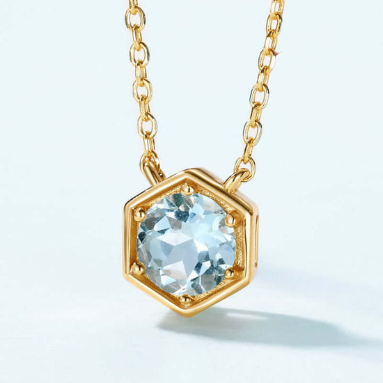 Hexagon Bezel Birth Month Aquamarine Gemstone Necklace