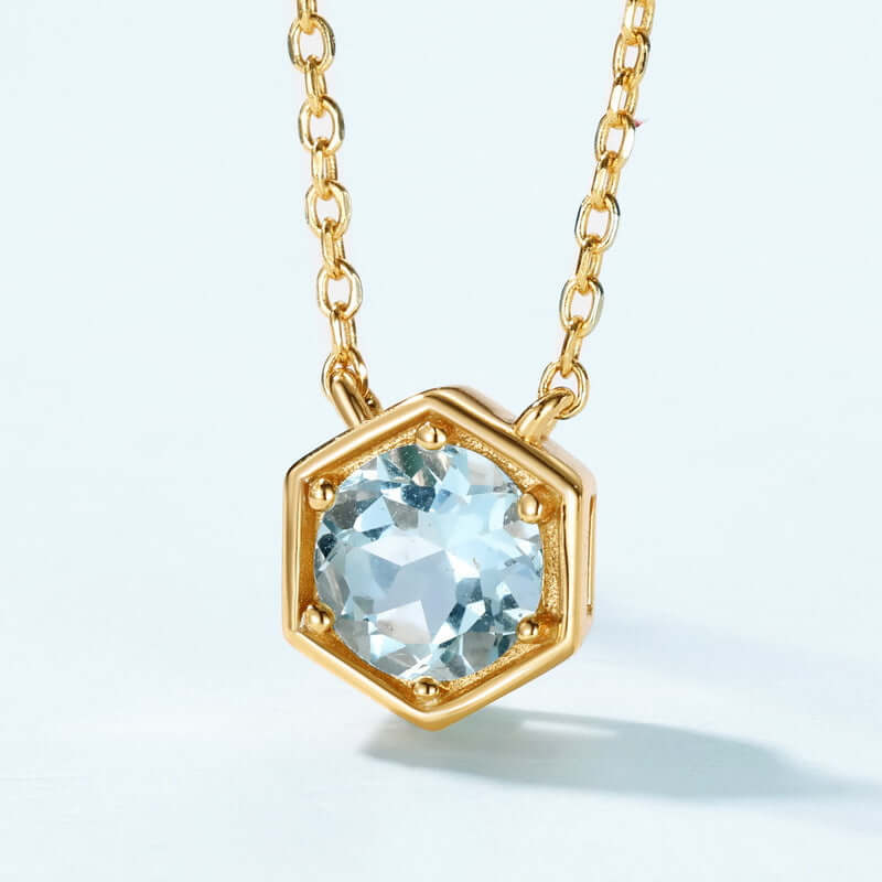 Hexagon Bezel Birth Month Aquamarine Gemstone Necklace