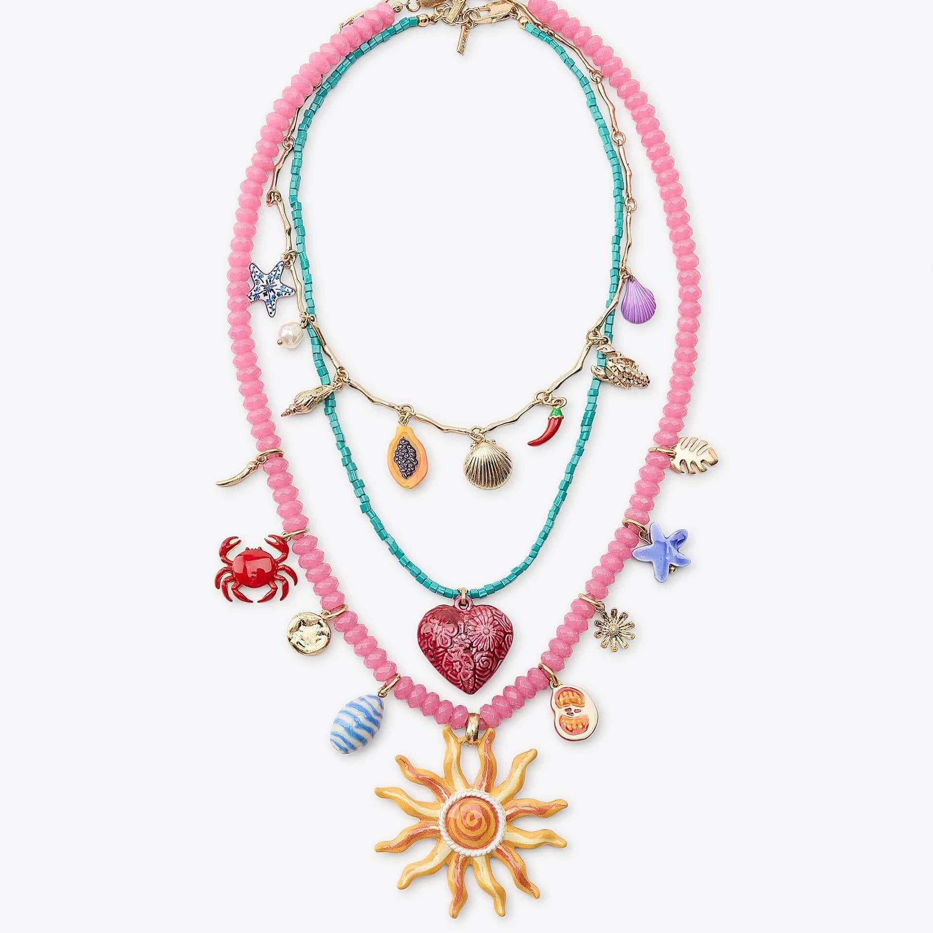 Smiley Sun Seed Bead Layering Summer Necklace