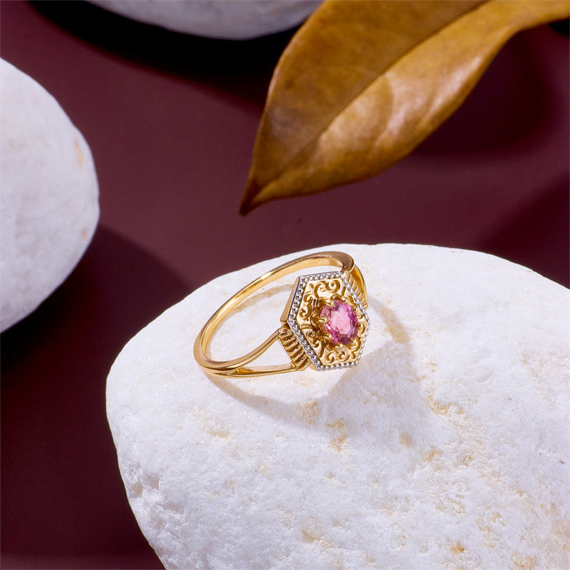 Pink Tourmaline Rhombus Retro Filigree Ring