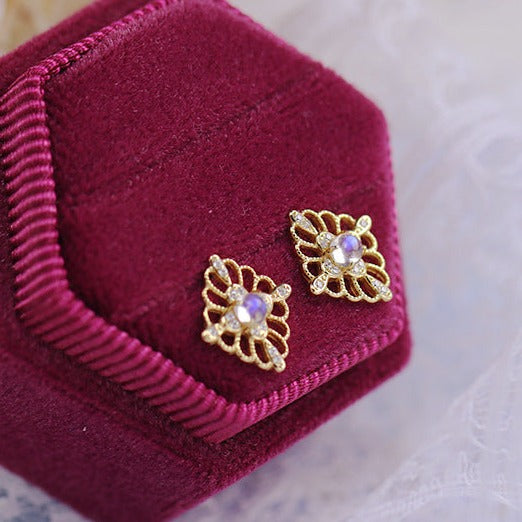 Retro Moonstone Stud Earrings June Birthstone | HJZB-243