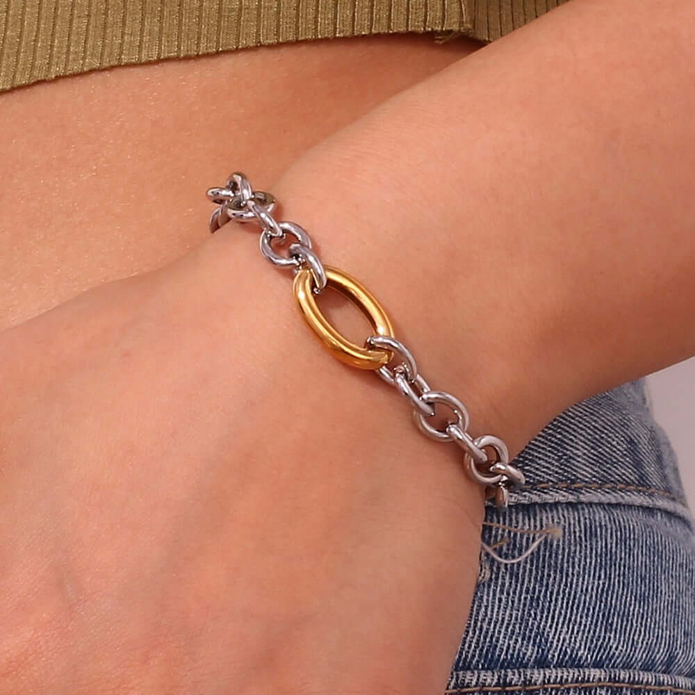 Edgy Chunky Two Tone Paperclip Chain Bracelet