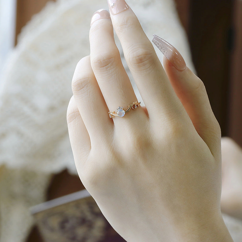 Romantic CZ Moonstone Gemini Birthstone Curve Ring