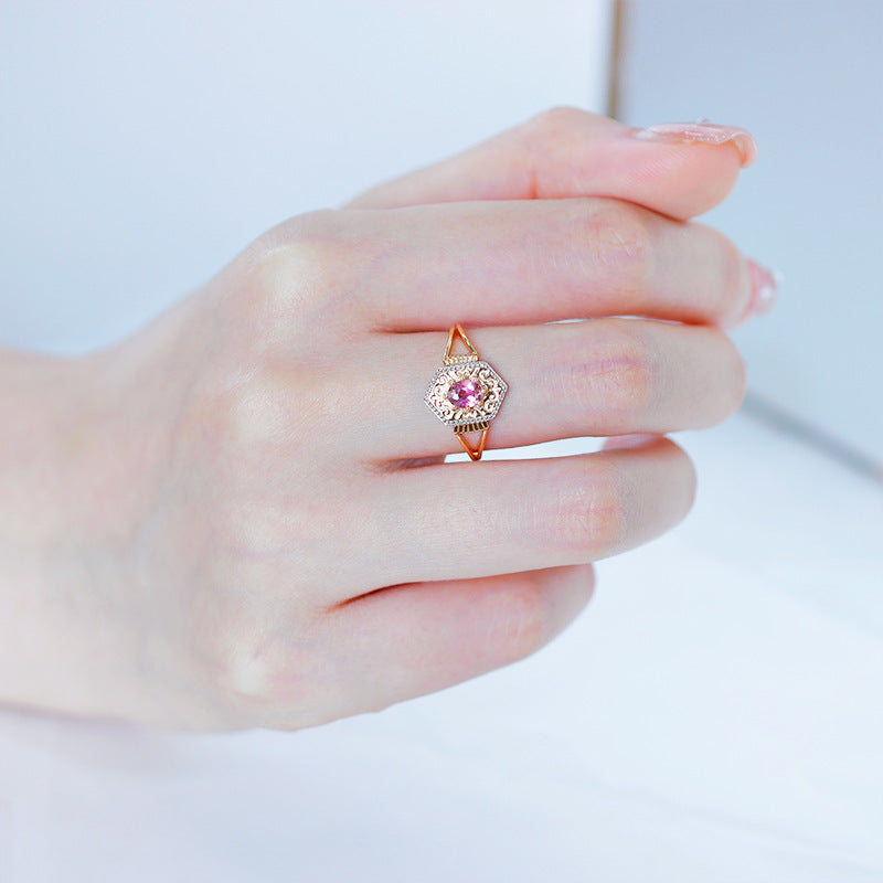 Pink Tourmaline Rhombus Retro Filigree Ring