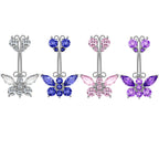 14G Purple CZ Butterfly Double Mount Dangle Belly Button Ring | WH2560