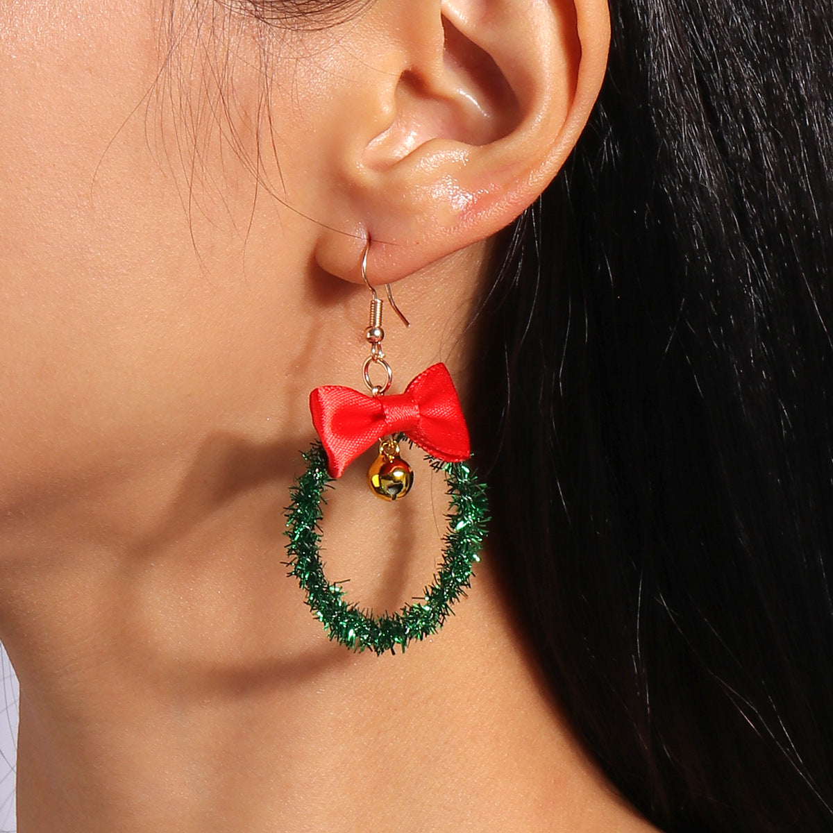 Xmas Wreath Color Beads Whimsical Woven Drop Earrings