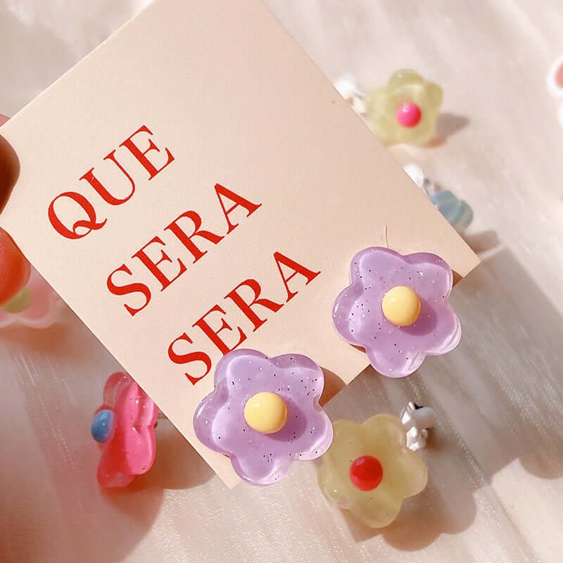 Pastel Y2K Flower Resin Ear Clip On Earrings