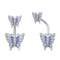 14G Purple CZ Butterfly Double Mount Dangle Belly Button Ring | WH2560