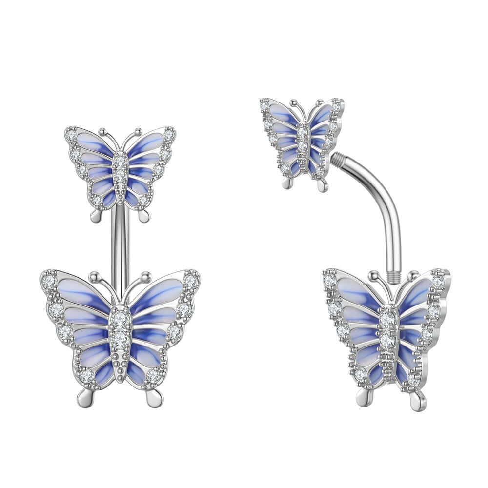 14G Purple CZ Butterfly Double Mount Dangle Belly Button Ring | WH2560