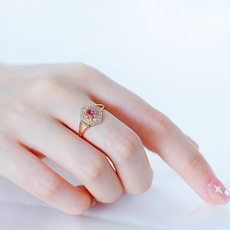 Pink Tourmaline Rhombus Retro Filigree Ring