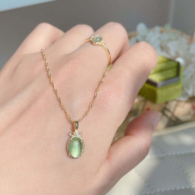 Green Fluorite Gemstone Earrings and Necklace