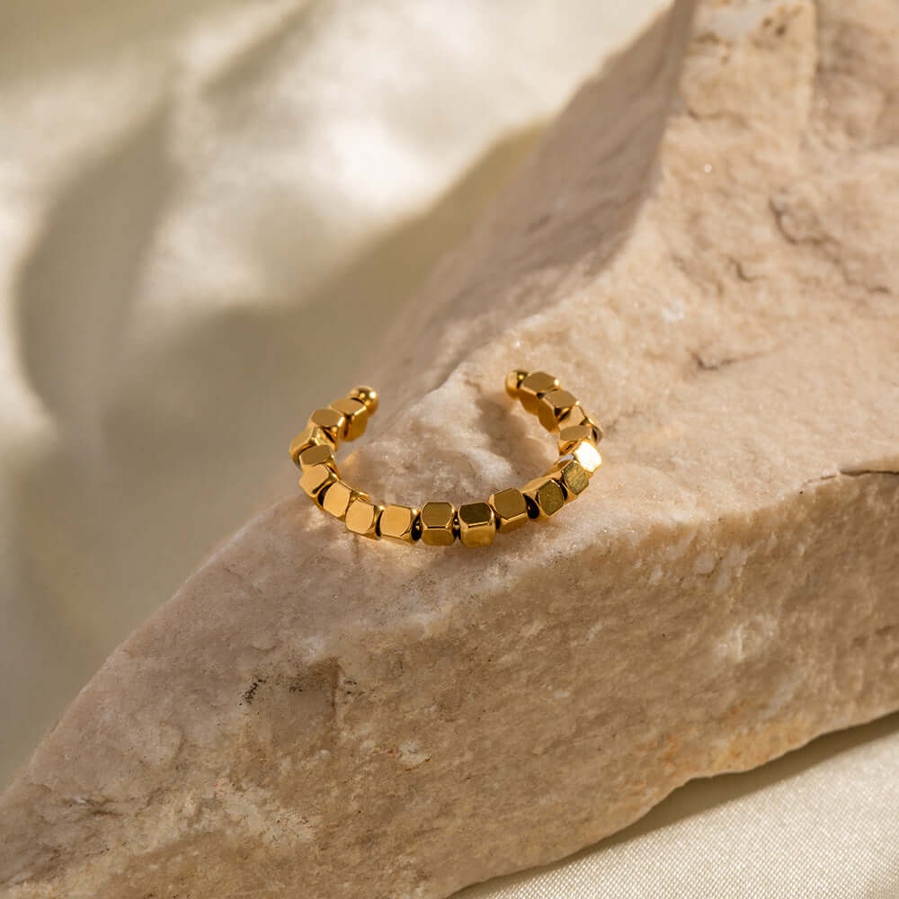 18K Gold Cube Rings, Gold Beads Ring, Everday Ring