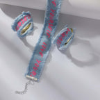 Chunky Denim Hoop Earring Y2K Choker Set