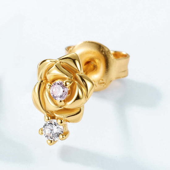 Asymmetric Red Garnet Rose Stud