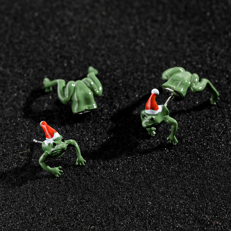 Quirky Frog Christmas Ear Jacket Front Back Earrings