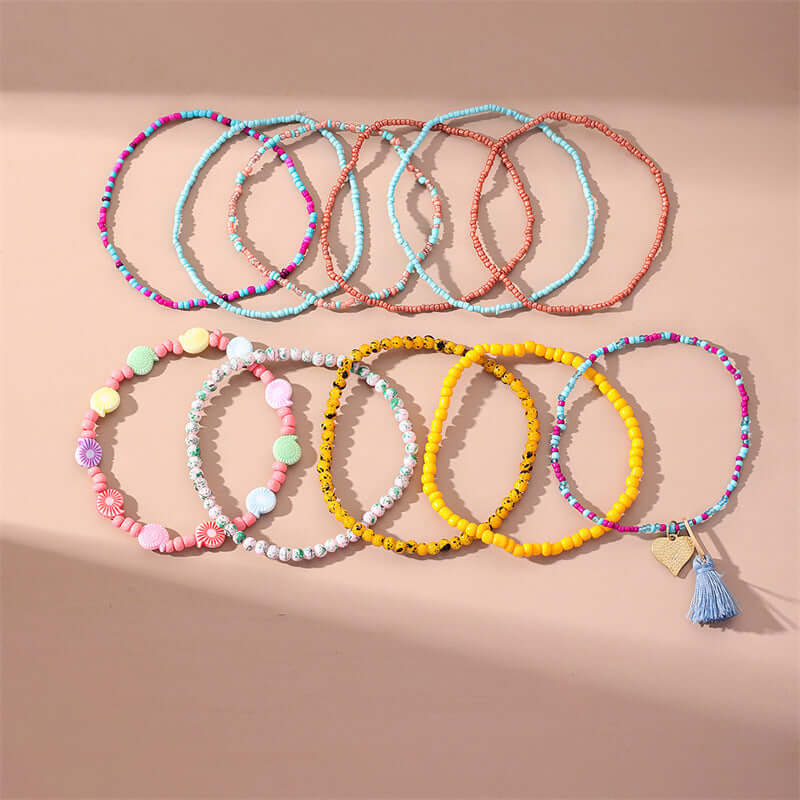 Bohemian Layered Glass Bead Tassel Anklet Chain