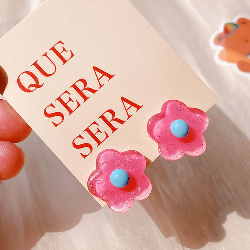 Pastel Y2K Flower Resin Ear Clip On Earrings