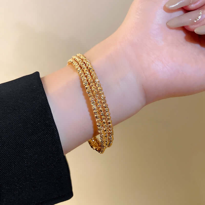 Bling Layer Gold Beads Strengthable Bangle Cuff Bracelet | R8270