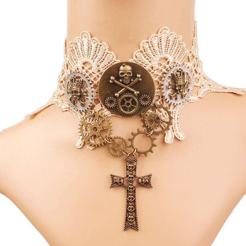 Victorian Goth Pirates Skull  Cross Pendant