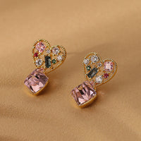 Vintage CZ Heart Dangle Earrings