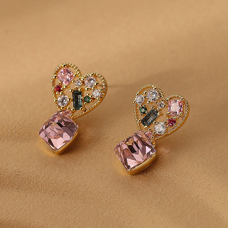Vintage CZ Heart Dangle Earrings