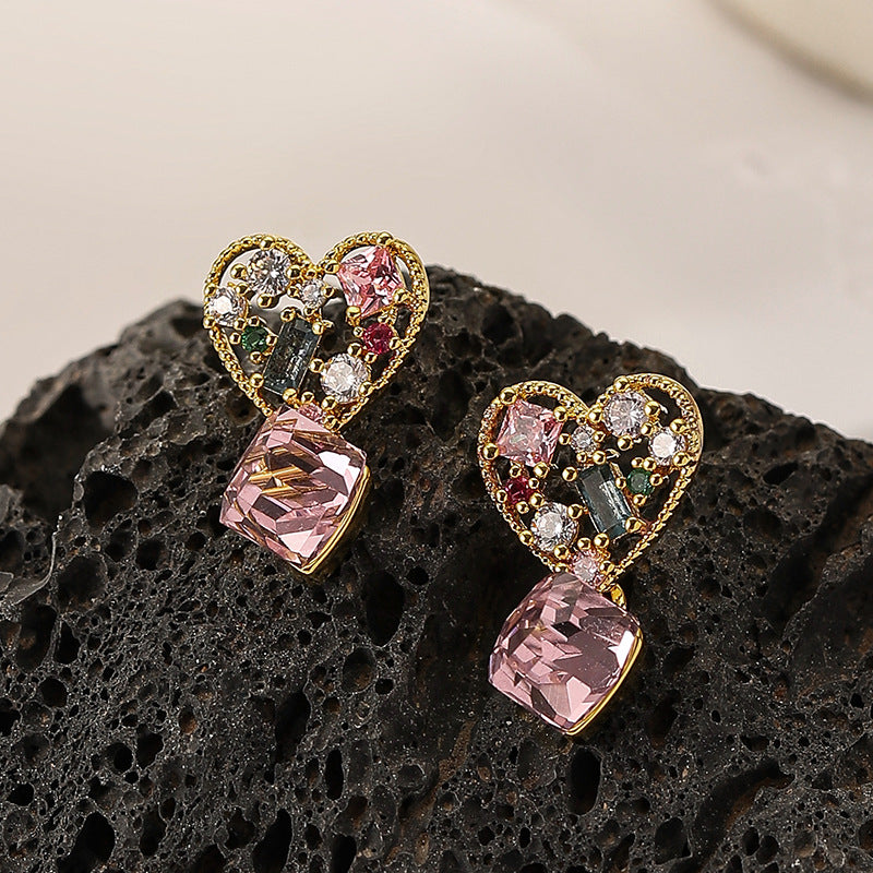 Vintage CZ Heart Earrings