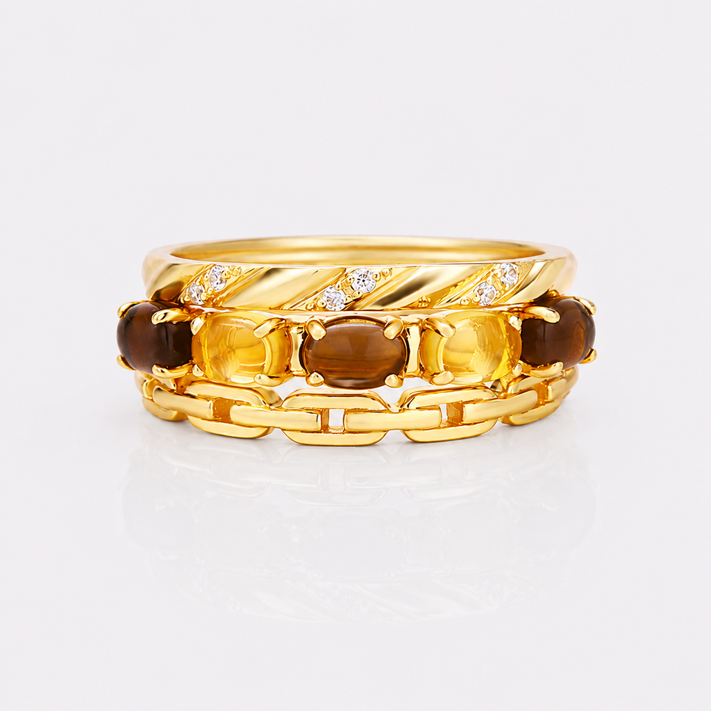 Vintage Citrine Smoky Quartz Stacking Ring Set
