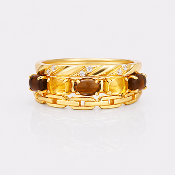 Vintage Citrine Smoky Quartz Stacking Ring Set